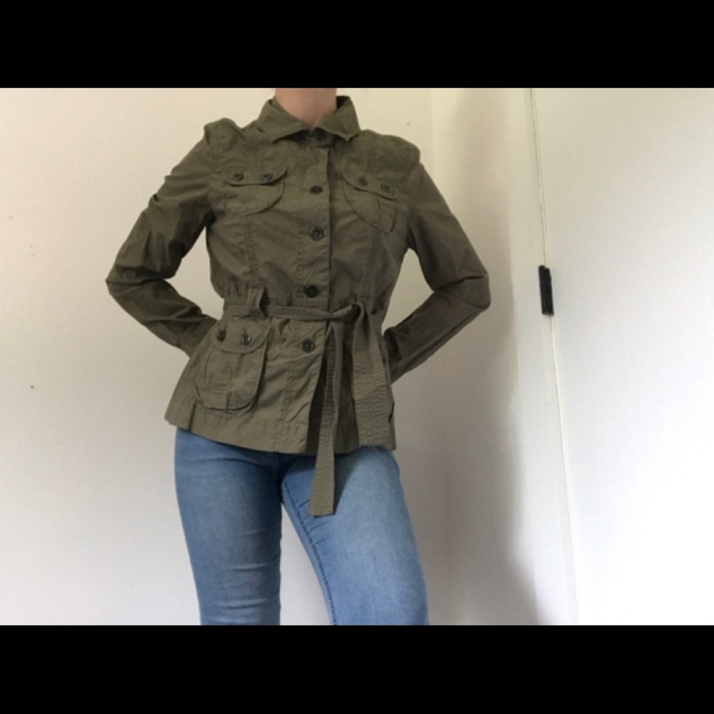 Calvin Klein Jeans Army Shirt/Jacket Y2K Button Down Tie Waist Olive Green - Picture 5 of 15